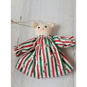 Striped pj white cat plush ornament Xmas decor